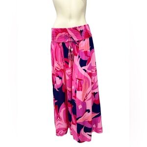 True Destinations Pink Floral Boho Wide Leg Pants | Smocked Waist | M